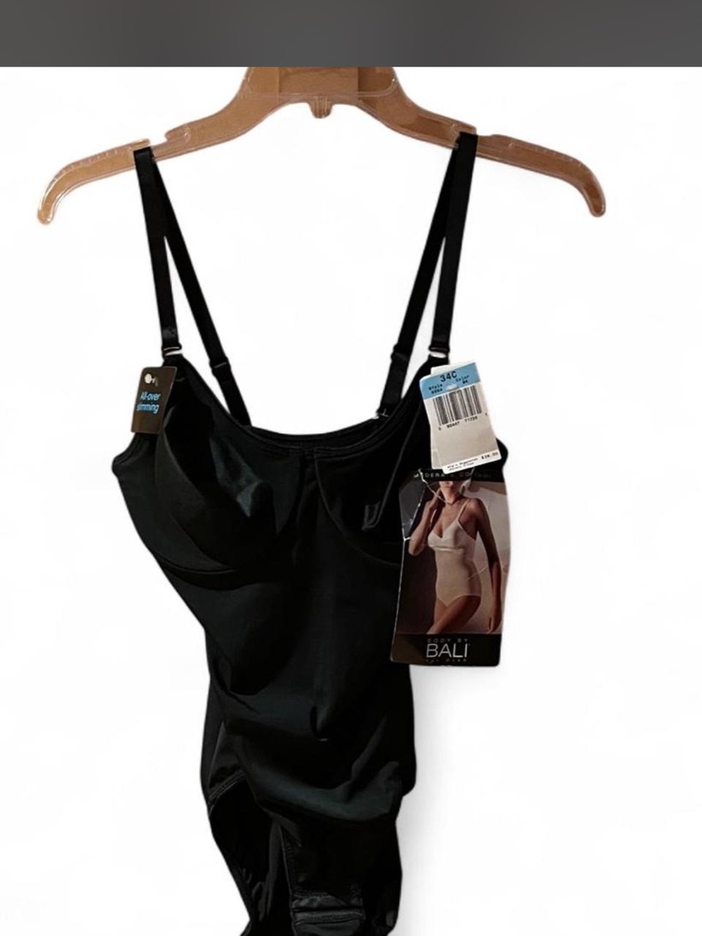 Bali Black Adjustable-Strap Shapewear Bodysuit